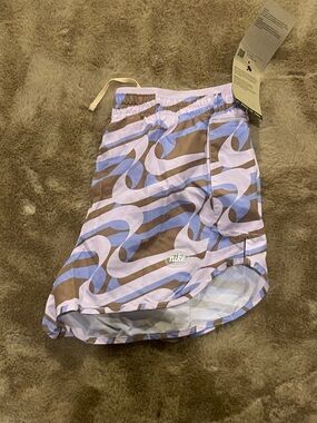 WOMENS NIKE RETRO SWOOSH LARGE SHORTS LINED LINER PURPLE BROWN WHITE VINTAGE